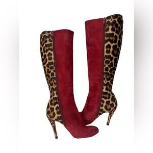 CHRISTIAN LOUBOUTIN Suede Cheetah Boots Size 37.5/US: 7.5